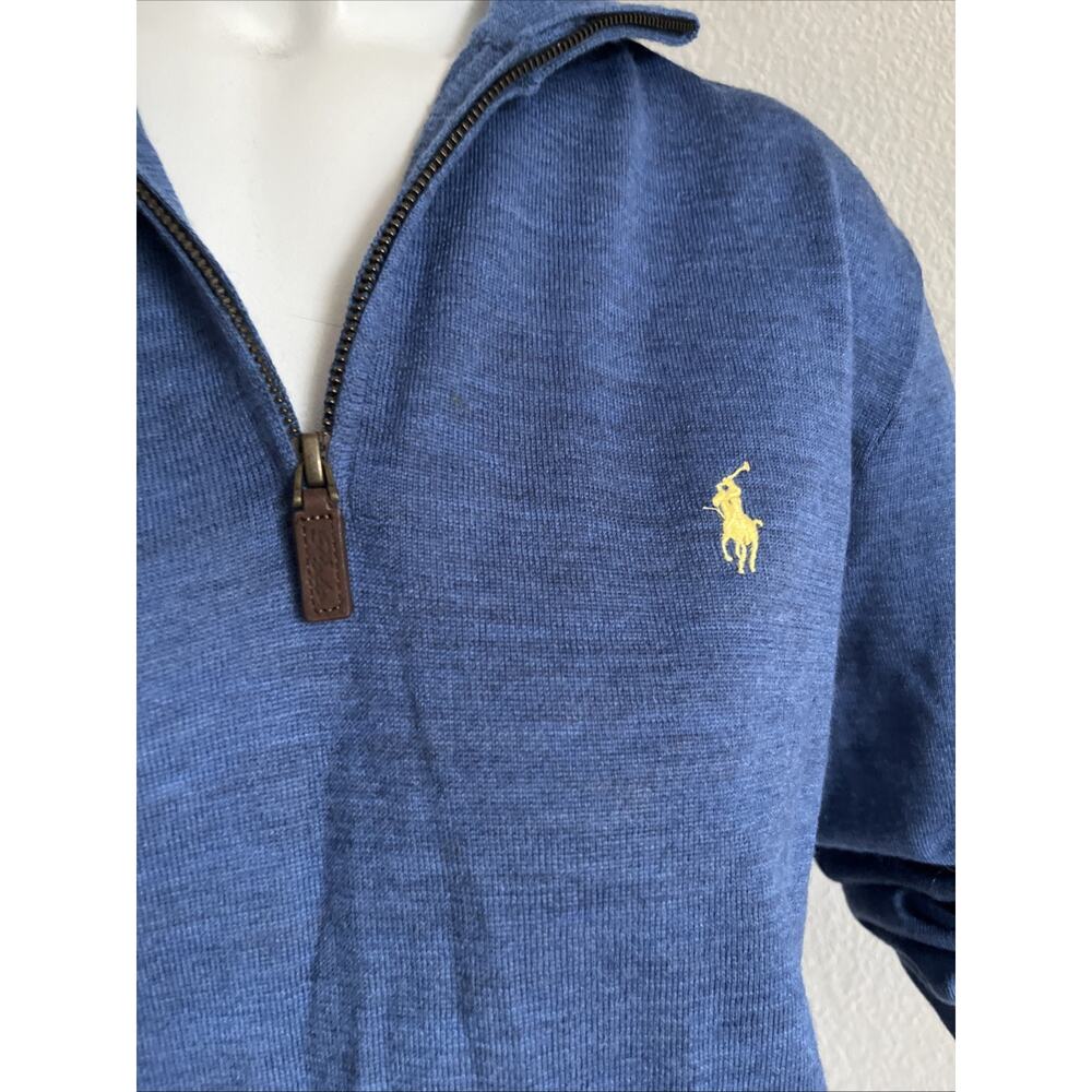 Polo Ralph Lauren Merino Wool Quarter Zip Sweater Heathered Blue M Italian Yarn - Picture 5 of 16